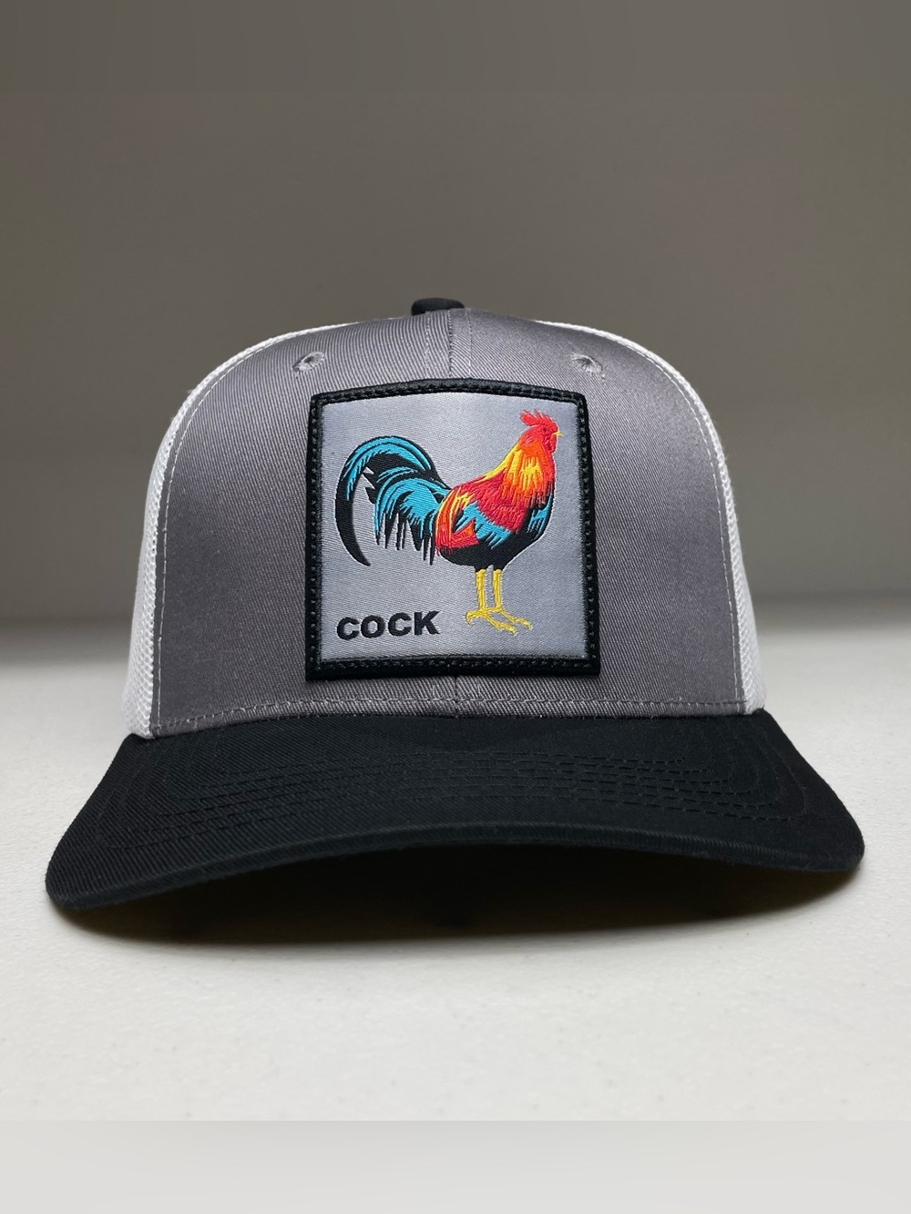 Men's Mesh Trucker Snapback Cap with Rooster Patch
